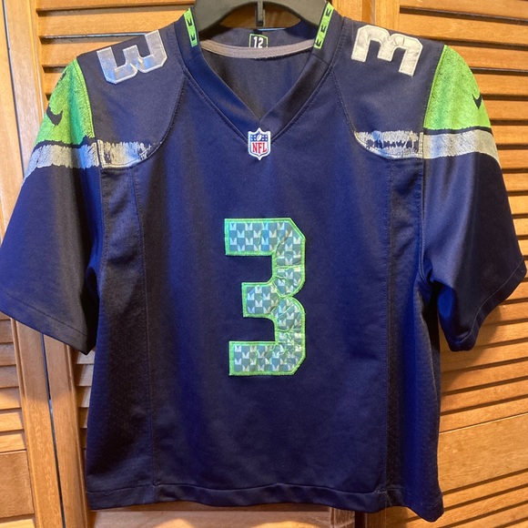 Nike Seahawks #3 Russell Wilson Navy Blue & Green Football Jersey - Picture 1 of 16